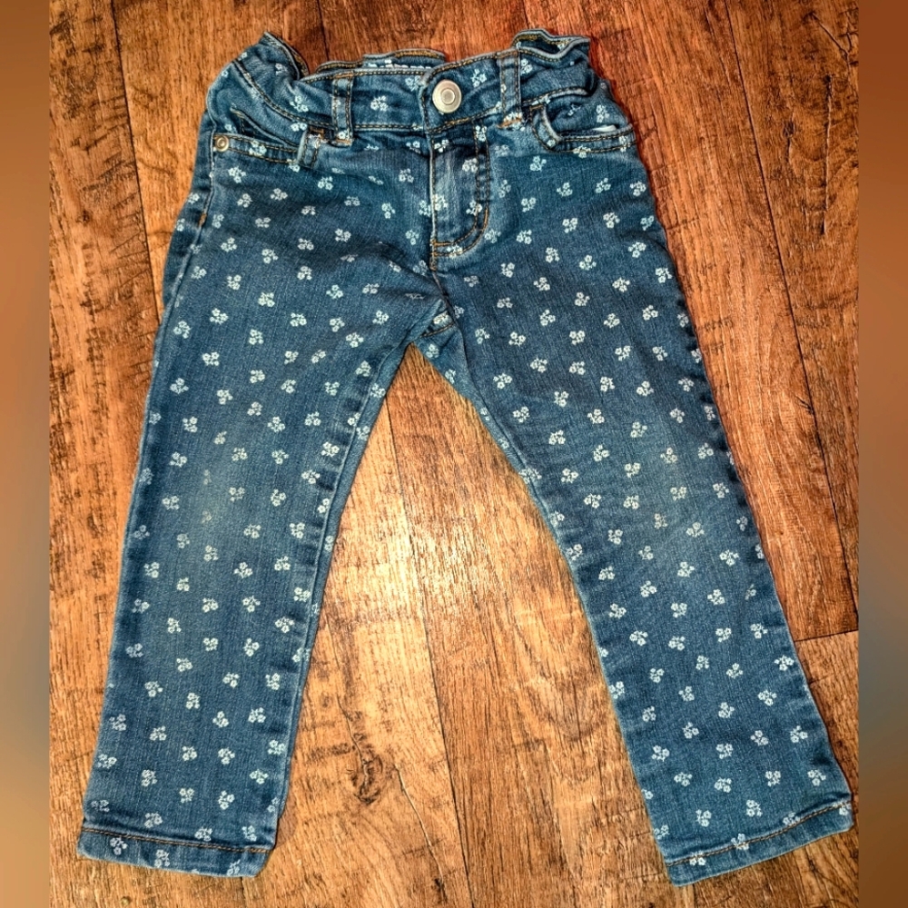Carter's floral print skinny fit adjustable waist denim jeans 3T EUC